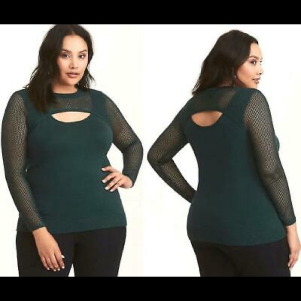 Torrid green mesh keyhole sweater.